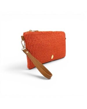 Franchetti Bond Priya Italian Raffia Clutch Bag Blood - Orange