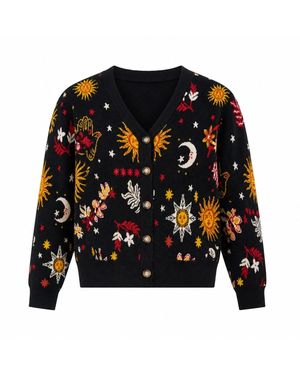 Yumi' Cosmic Intarsia Cardigan - Black