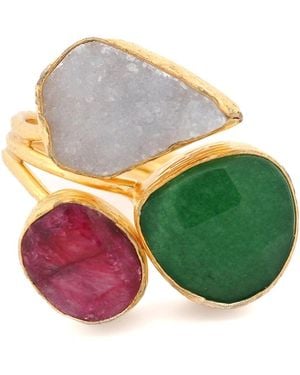 Ebru Jewelry Divine Nature Triple Adjustable Gemstone Ring - Green