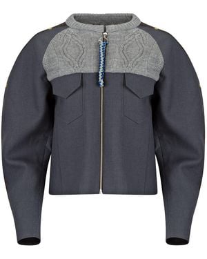 Boutique Kaotique Handmade Indonesian Knitted Bomber Jacket - Gray