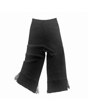 Zenzee Cashmere Wide Leg Fringe Pants - Black
