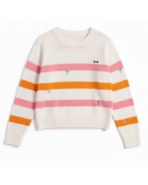 Brodie Cashmere Neutrals Beach Embroidery Cashmere Crew Neck Jumper - Grey