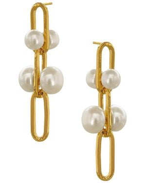 Eyeconic by Samar Ajram Link Chain Pearl Earrings - Metallic