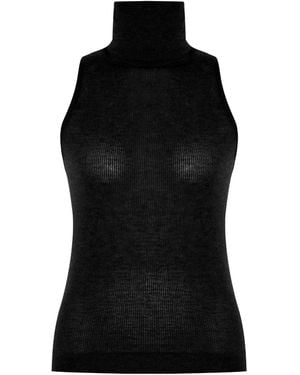 Theo the Label Nomia Sheer Knit Sleeveless Turtleneck - Black