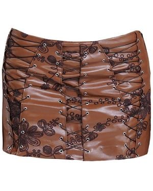 28Natelier The Embroidered Leather Skirt - Brown