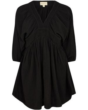Raffya Soipoi Ruched V-Neck Mini Dress - Black