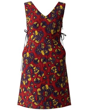 IZABELA MANDOIU Brocade Mini Pinafore Dress With Floral Embroidery - Red