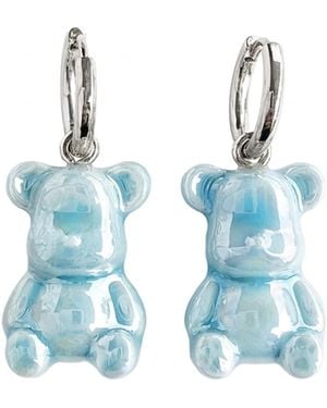POPORCELAIN Baby Porcelain Teddy Bear Earrings, Tone - Blue