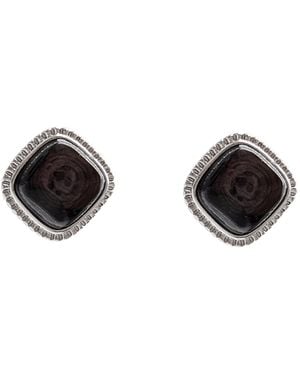 Farra Square Shaped Agate Stud Earrings - Black