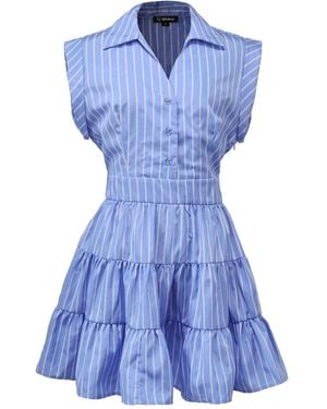 Smart and Joy Striped Tiered Panels Mini Shirt Dress - Blue