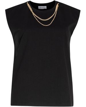 Circular Path Sleeveless Round Neck Necklace T-Shirt - Black