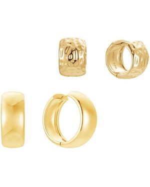 Nazzar Smooth & Hammered Wide Huggie Hoops Set - Metallic