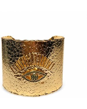 By Ozge Divine Gaze Emerald Stone Evil Eye Plated Statement Cuff Bracelet - Metallic