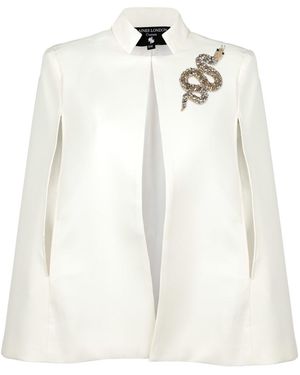 House of Laines London Neutrals Laines Ivory Couture Tailored Cape With Embellished Snake Brooch - White