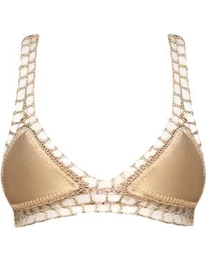 Luxsea Swimwear Talia Shimmer Crochet Triangle Bikini Top - Natural