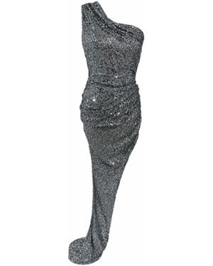 Monice London Mimi One Shoulder Asymmetric Sequin Dress- Gunmetal - Gray