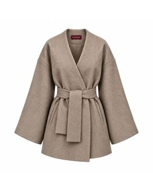 Mandragora Neutrals Oversized Wool Kimono With Belt Arke - Brown
