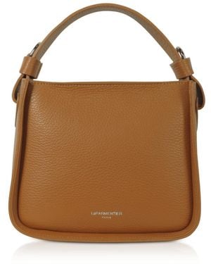 Le Parmentier Duplo Small Hammered Leather Top Handle Bag - Brown