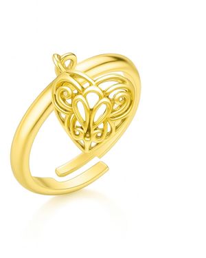 Unaloe Adjustable Ring With Dangling Heart - Metallic