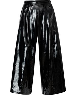 LIA ARAM Wrap-Around Faux Leather Cropped Trousers - Black