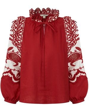 Pecanpepperpelican Crab & Shrimp Embroidered Blouse