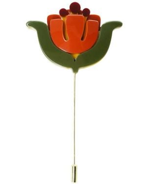 Gissa Bicalho Brooch Stem Pequi Flower Cinnamon - White