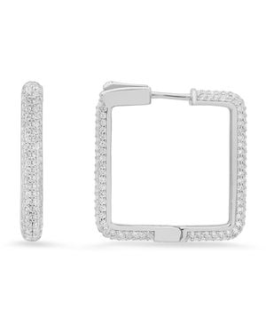 Kylie Harper Square Shaped Pave Diamond Statement Hoop Earrings - White