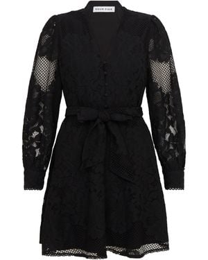 Sour Figs Sheer Lace Long Sleeve Mini Dress - Black