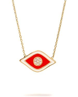 Ebru Jewelry Vivid Enamel Evil Eye Pendant & Diamond Necklace - Red