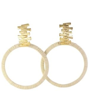 Purplee Store Handcrafted Buriti Sculptural Hoop Earrings With - Metallic