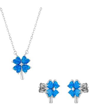 Spero London Opal Four Leaf Clover Sterling Necklace & Earring Set - Blue