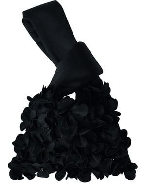 2KStyle Swan Three-Dimensional Florals Hand-Embellished Satin Mini Wristlet Pouch - Black