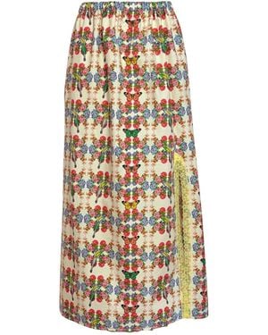 Couture to Your Door Neutrals Printed Slip Skirt Maxi With Lace - Metallic