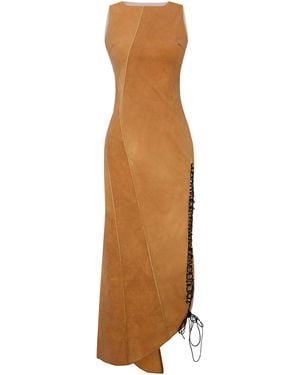Pcfg Cotton Long Dress With Slit Detail - Brown