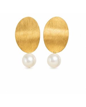 Silver Moon Pearl Essence Sterling And Brass Earrings - Yellow