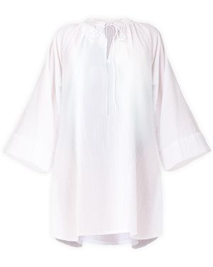 REISTOR Oversized Beach Cover-Up With Front Tie Detail - White
