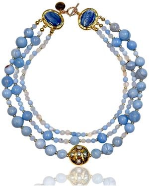 Edgar Navarro Jewelry Edgar Navarro Three Layer Lace Agate Navarro Necklace - Blue