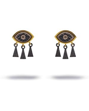 Ebru Jewelry Guardian Eye Fringe Two-Tone Stud Earrings - White