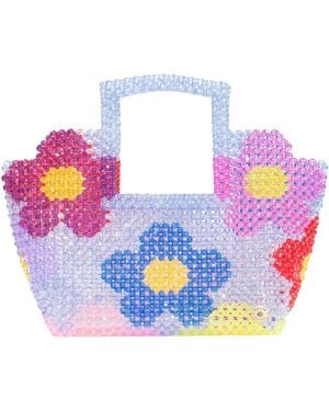 Tillie Beads Daisy Square Handle Tote Bead Bag - Blue