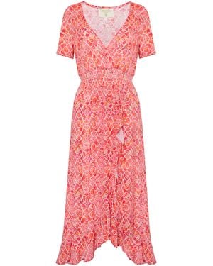 Sophia Alexia Marble Mosaic Croatia Crinkle Midi Dress - Pink