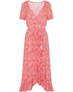 Sophia Alexia Marble Mosaic Croatia Crinkle Midi Dress - Pink