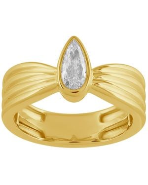 Artisan 14K Bezel Pear Diamond Ribbed Ring - Metallic