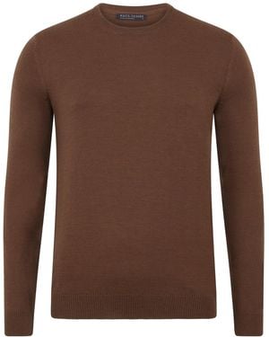 Paul James Knitwear Ultra Fine Cotton Mock Turtle Neck Spencer Jumper - Brown