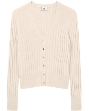 Loop Cashmere Neutrals Cashmere Wide Rib Cardigan - Natural