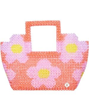 Tillie Beads Daisy Square Handle Tote Bead Bag - Pink