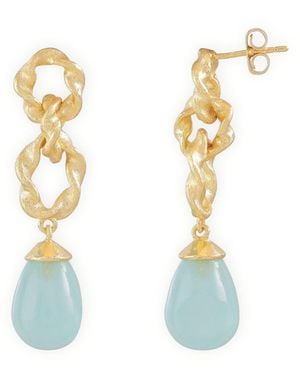 Giselle Vale — London Moirai Double Twisted Loops Earrings Aqua Onyx - Metallic