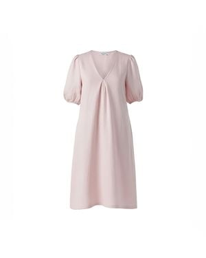 Haris Cotton Linen Dress With Three Quarters Puffy Sleeves And Front Pleat Powder - Pink