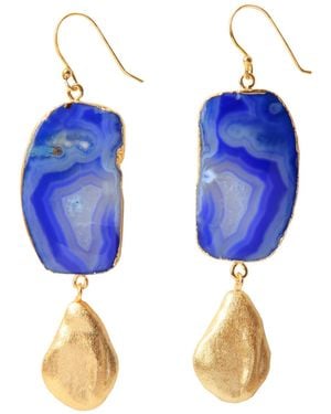 YAA YAA LONDON Hold The Baby Agate Statement Earrings - Blue