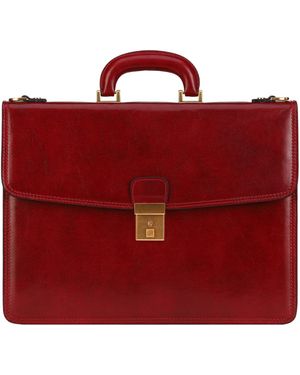 Time Resistance Leather Briefcase - Red