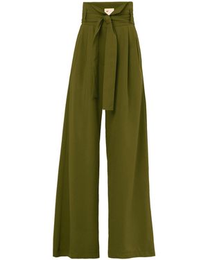 Julia Allert High Waist Long Wide Leg Pants – Dark - Green